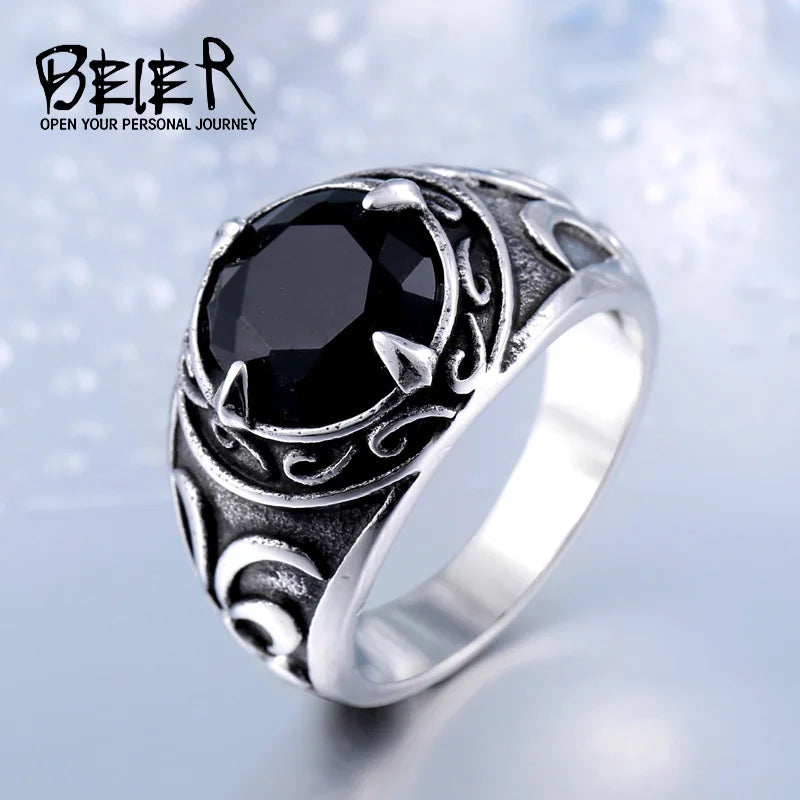 Stainless Steel Viking Pattern zircon Ring fashion