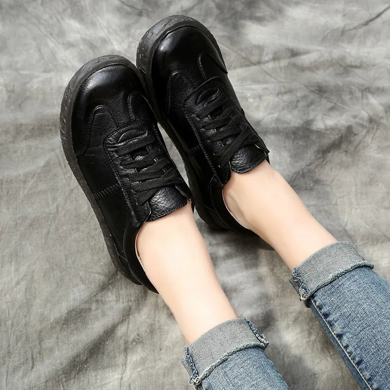 Woman Genuine Leather Vulcanized Shoes Flats Sneakers Platform