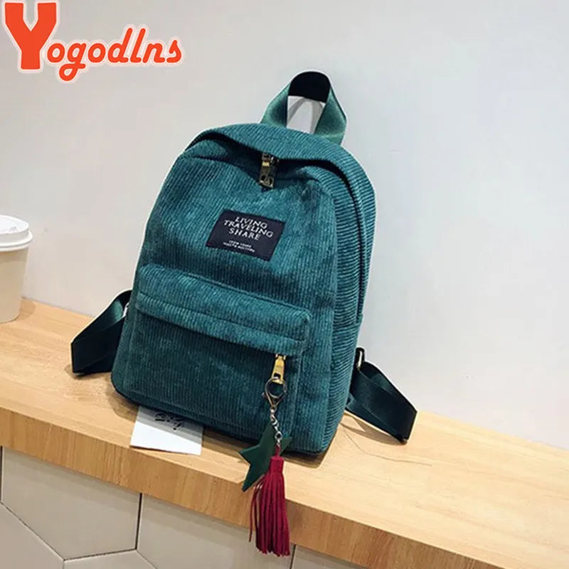 Backpacks School Shoulder Bag With Tassel Corduroy