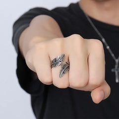 Vintage Feather Ring Men Jewelry Stainless Steel Style