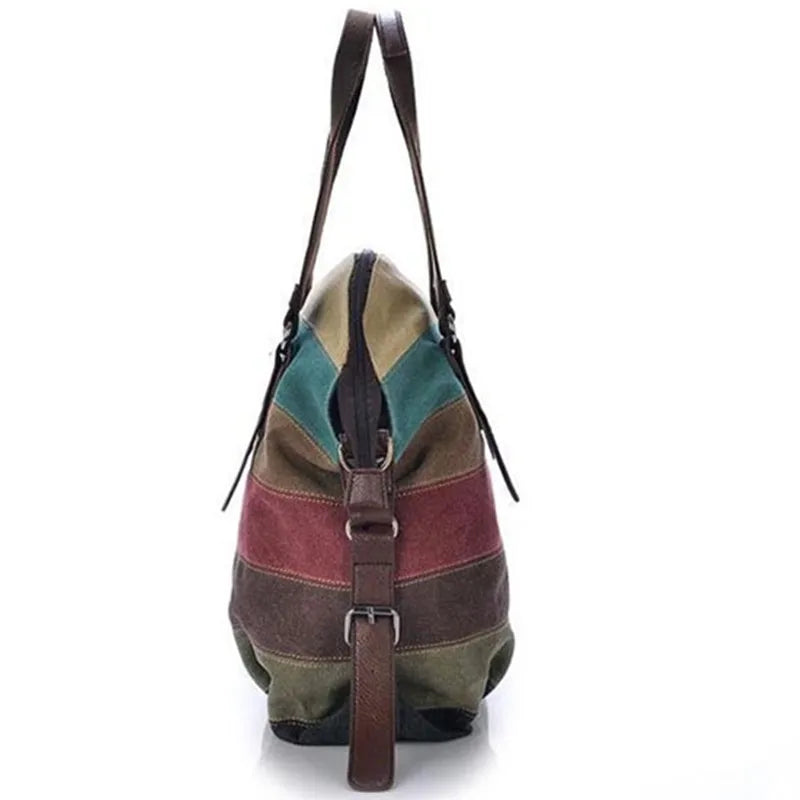 Women Shoulder Bags Satchel Stripe Canvas Handbag Retro Messenger