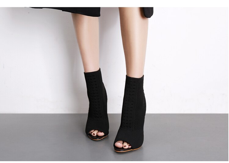 Style Peep Toe Ankle Boots Stretch Fabric Out Breathable