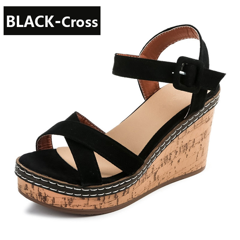 Wedge Sandals Peep Toe Buckle Shoes Platform Fashion Heel