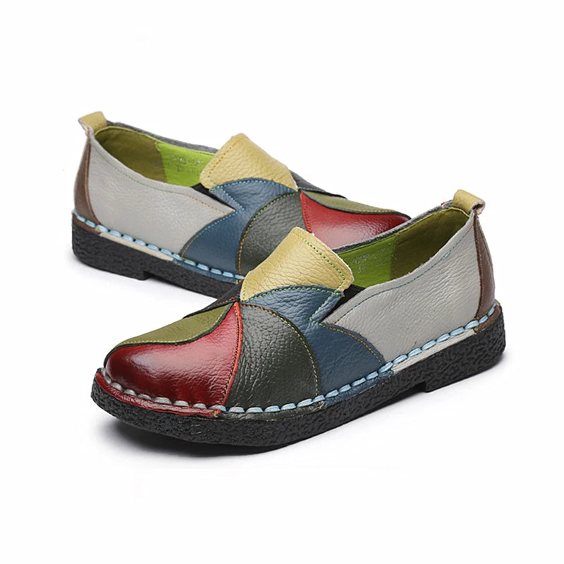 Women's Ladies Shoes Flats Genuine Leather Loafers Moccasins Mixed Colorful