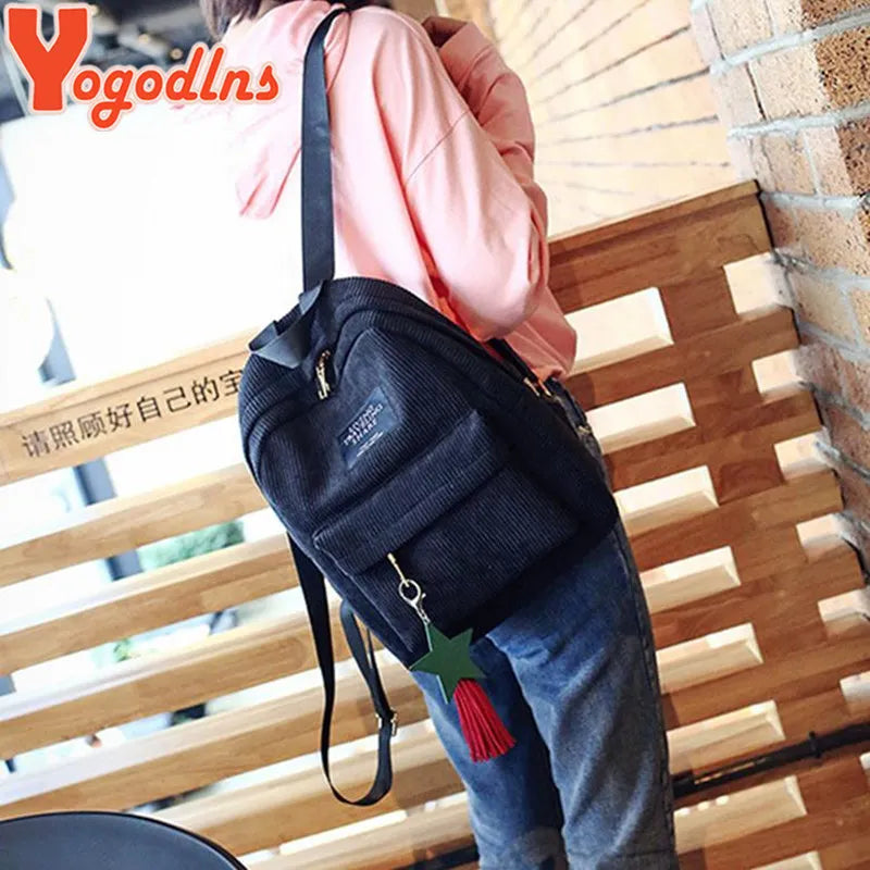 Backpacks School Shoulder Bag With Tassel Corduroy