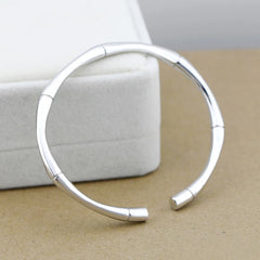 Plated Sliver Color Multi Segment Bamboo Open Adjustable Bracelets