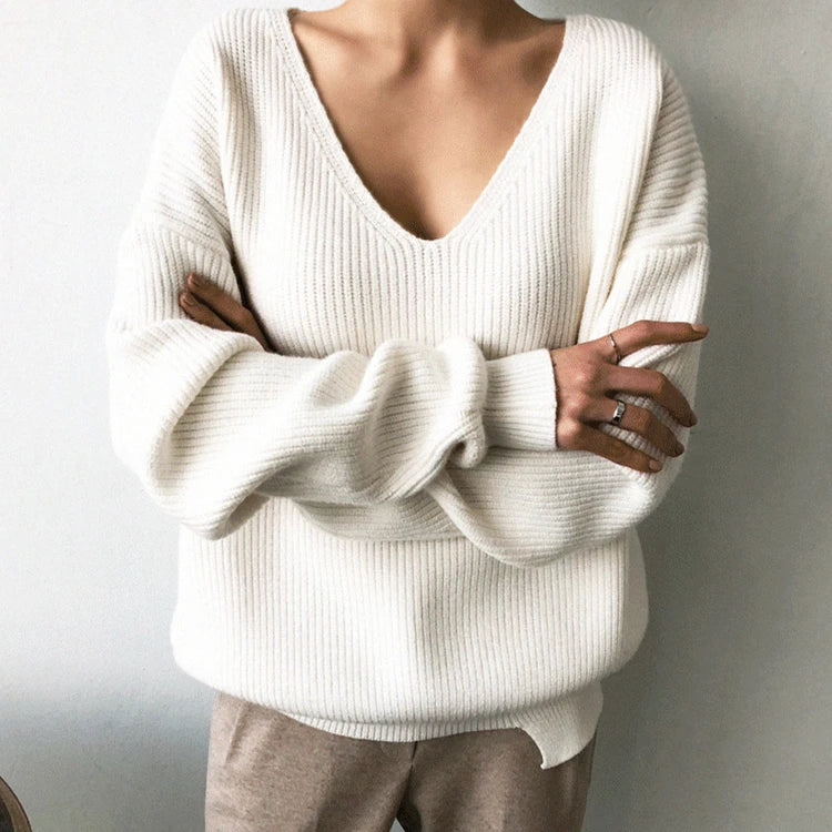 Minimalist Tops Oversized Irregular Hem Knitted Chic Casual Sweater