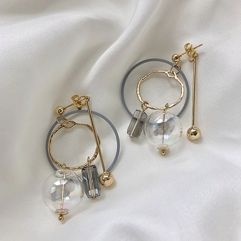 Design Vintage Glass Ball Circle Dangle Long Earrings