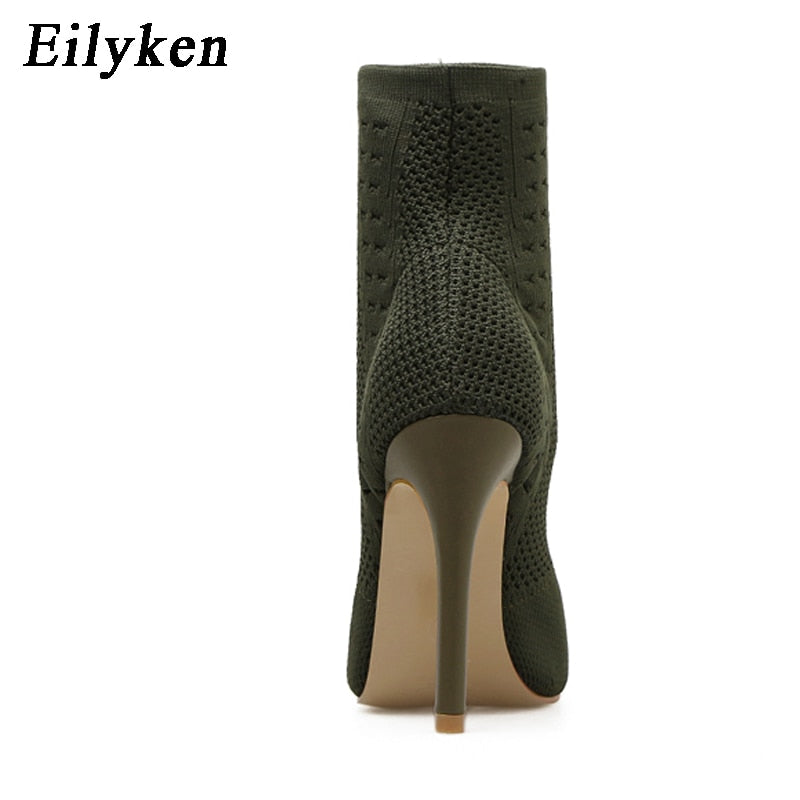 Style Peep Toe Ankle Boots Stretch Fabric Out Breathable