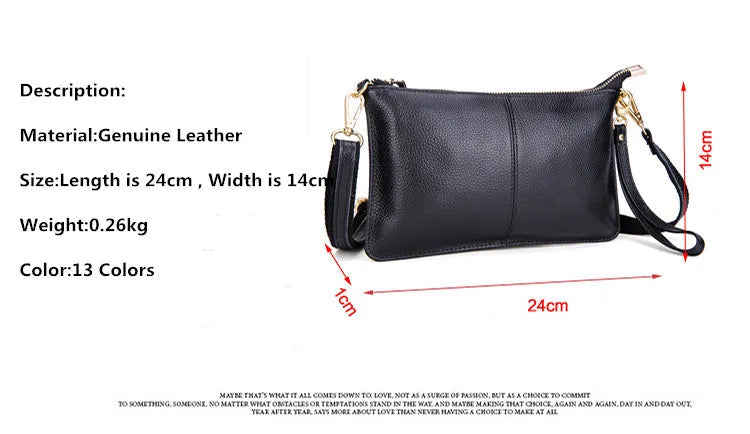 Women Genuine Leather Clutches Candy Color Shoulder Bags