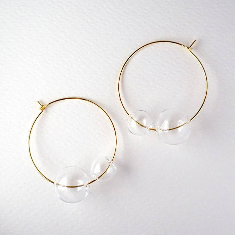 Design Vintage Glass Ball Circle Dangle Long Earrings