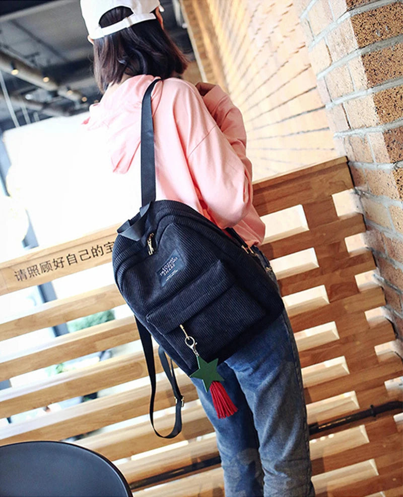 Backpacks School Shoulder Bag With Tassel Corduroy