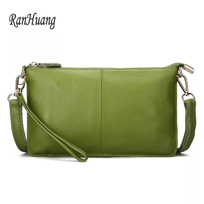 Women Genuine Leather Clutches Candy Color Shoulder Bags