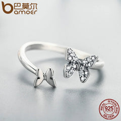 Silver Dazzling CZ Butterfly Open Finger Ring Fashion