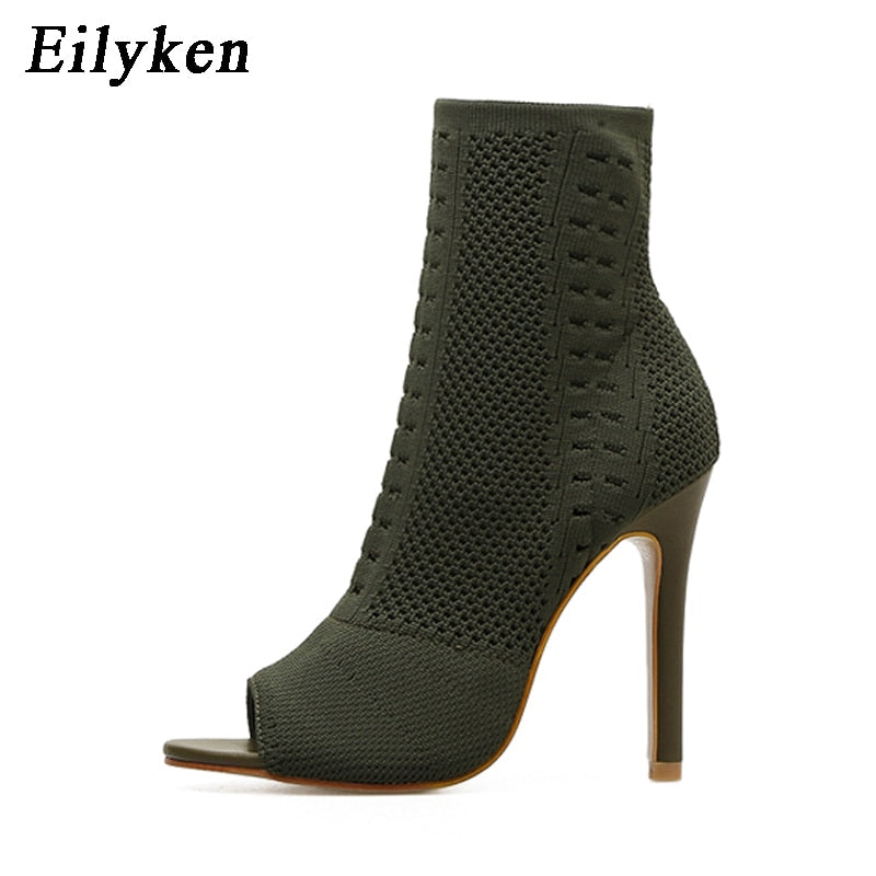 Style Peep Toe Ankle Boots Stretch Fabric Out Breathable