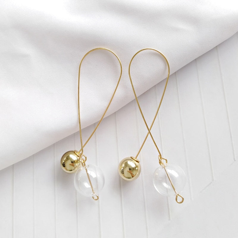 Design Vintage Glass Ball Circle Dangle Long Earrings