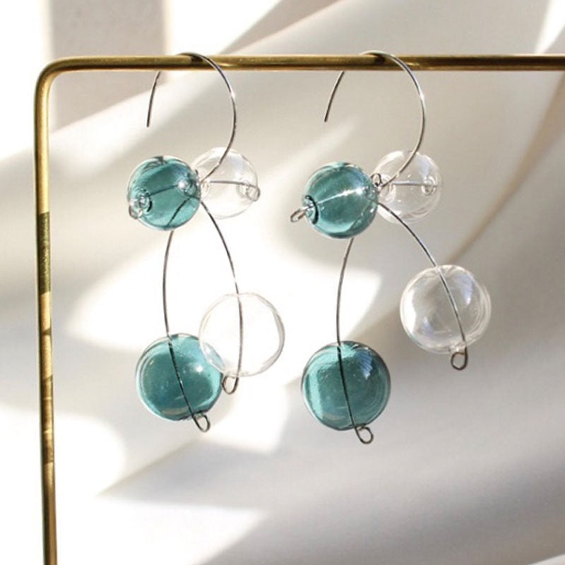 Design Vintage Glass Ball Circle Dangle Long Earrings