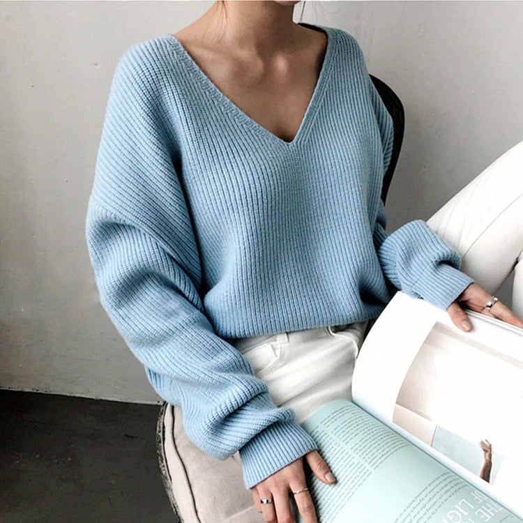 Minimalist Tops Oversized Irregular Hem Knitted Chic Casual Sweater