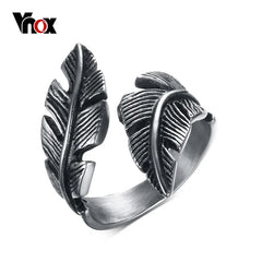 Vintage Feather Ring Men Jewelry Stainless Steel Style