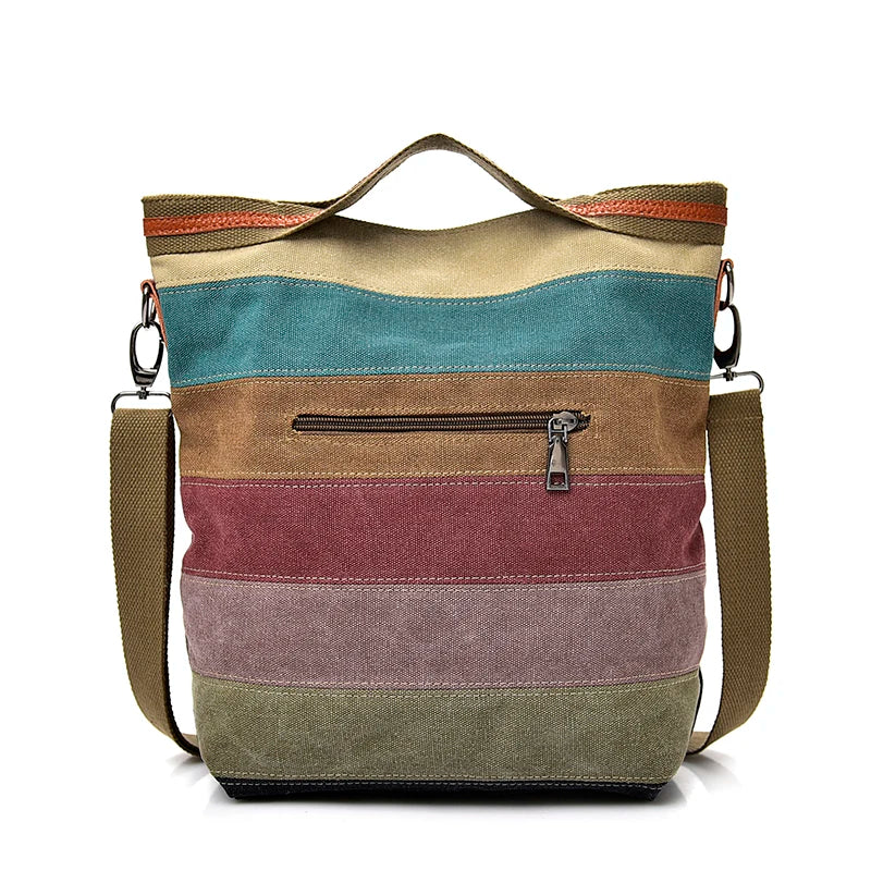 Stripes Printing Rainbow Crossbody Bags Canvas Fashion