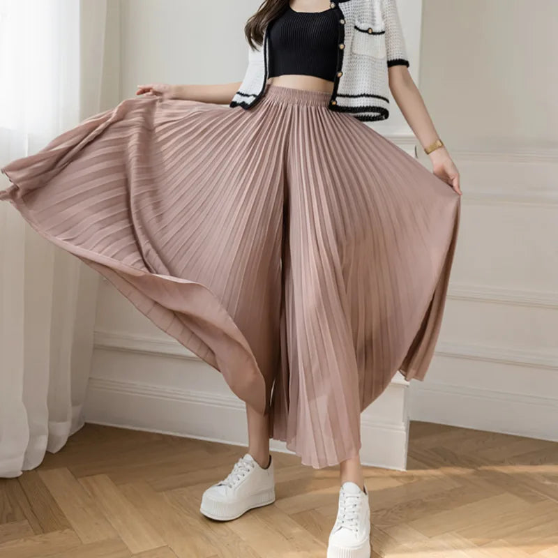 Women Elegant Chiffon High Waist Wide Leg Pants Casual