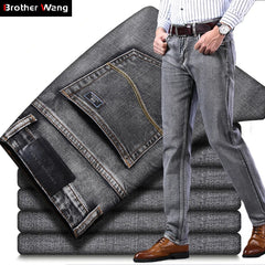 Men's Stretch Regular Fit Jeans Business Casual Classic Style Fashion