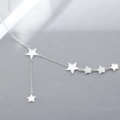 Silver Color Charm Chain Necklace for Women Trendy Simple Stars