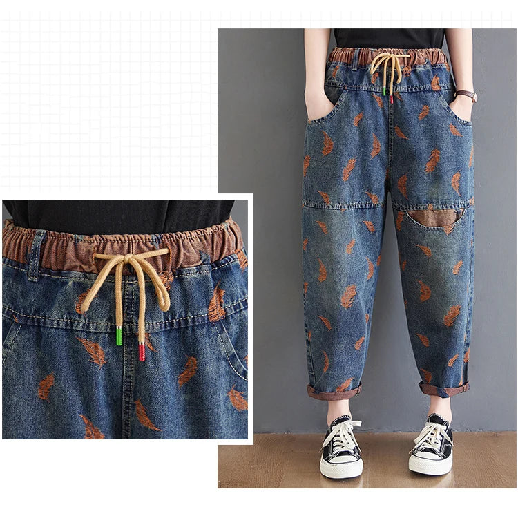 Jeans For Women Spring Street Embroidery Color Contrast Loose