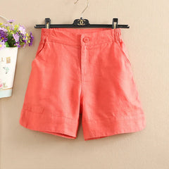 Style Solid Color Wide Leg Cotton Linen Office Lady Casual Loose Harajuku Shorts