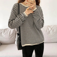 Sweatshirt Spring Thin Stripe Pullovers Oversize O-neck Casual