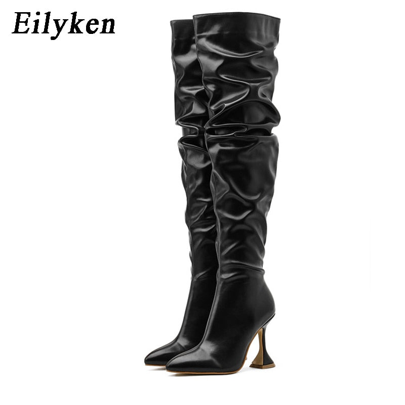 Design Pleated Leather Over The Knee Boots Fashion