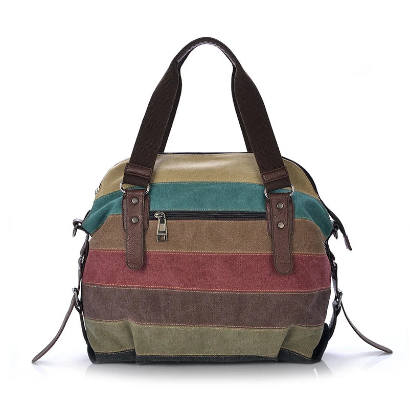 Women Shoulder Bags Satchel Stripe Canvas Handbag Retro Messenger