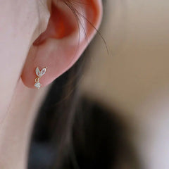 Silver French Simple Crystal Bud Stud Earrings