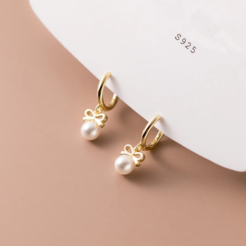 Cute Butterfly Synthetic Pearl Pendant Drop Earrings Fashion