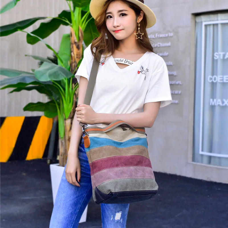 Stripes Printing Rainbow Crossbody Bags Canvas Fashion