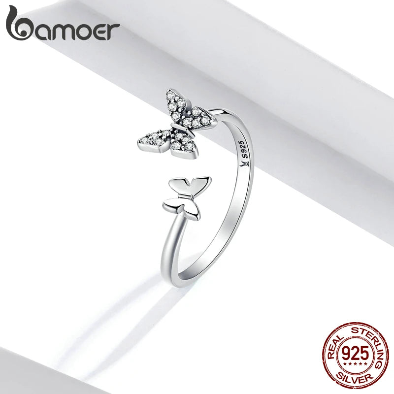 Silver Dazzling CZ Butterfly Open Finger Ring Fashion