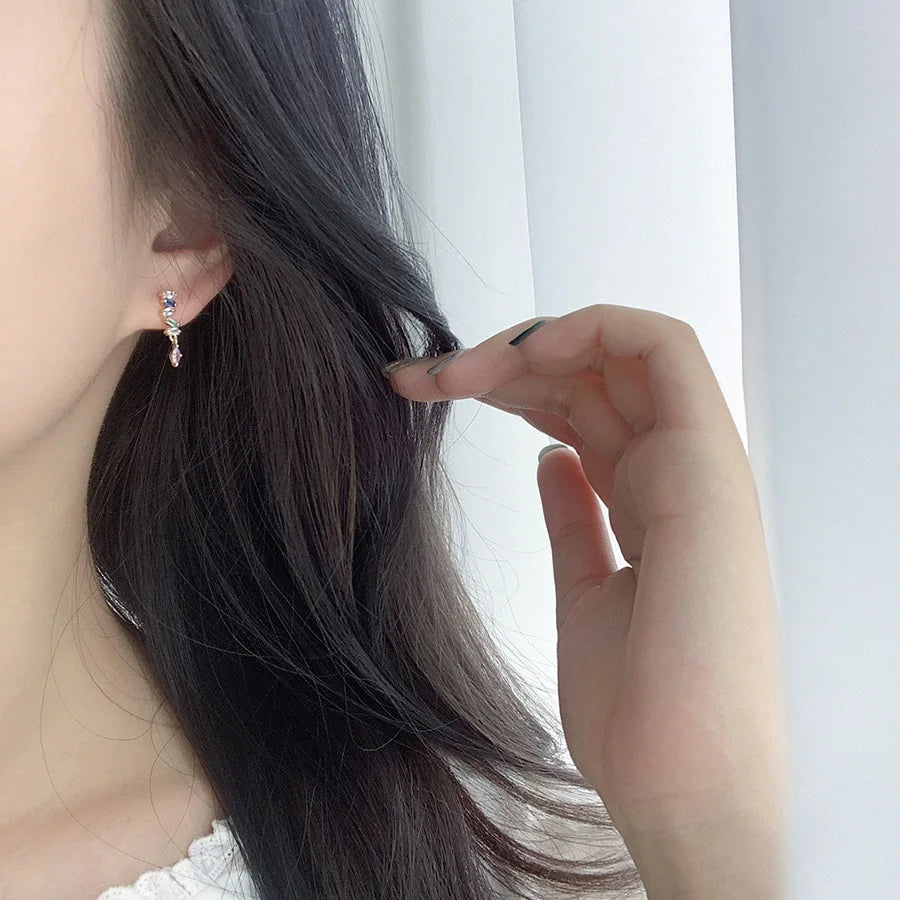 Simple Stud Women Crystal Tassel Earrings Jewelry