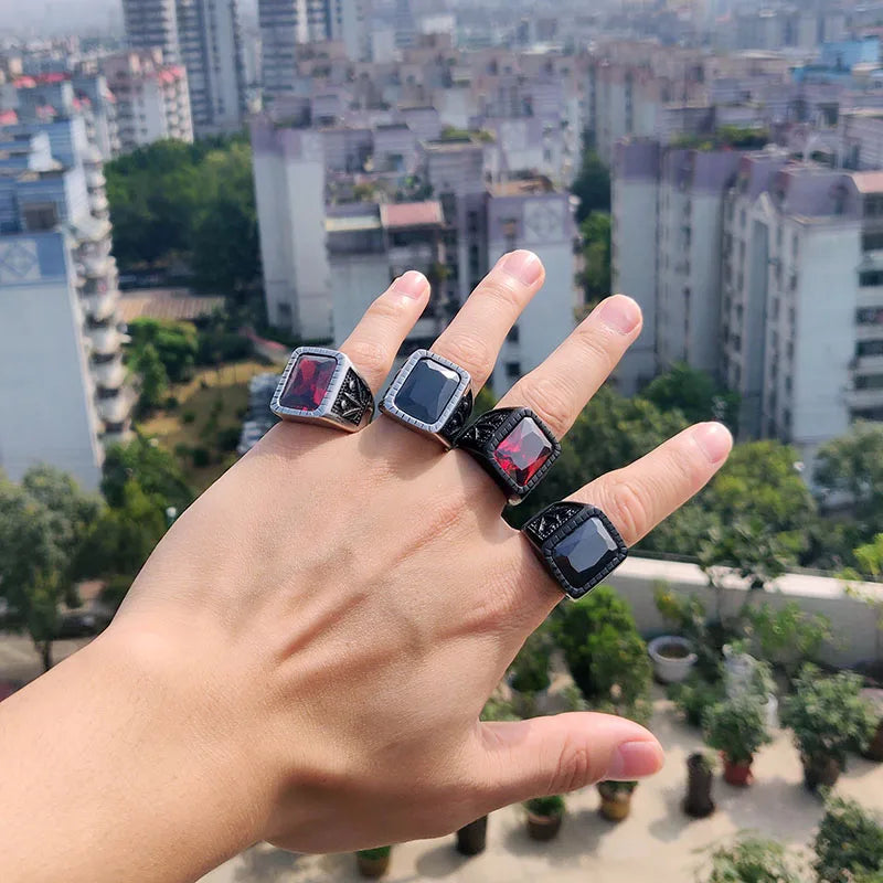 Ring Stainless Steel Black/Red Stone Ring Fashion Male Jewelry