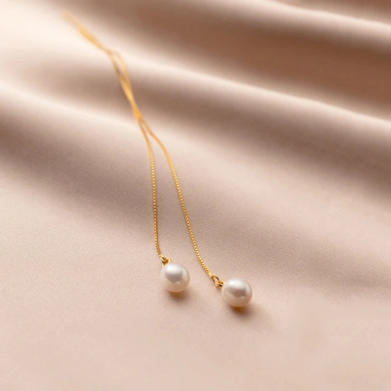 Pearl Ear Line for Women Sweet Chic Gold Plated Earrings Jewelry