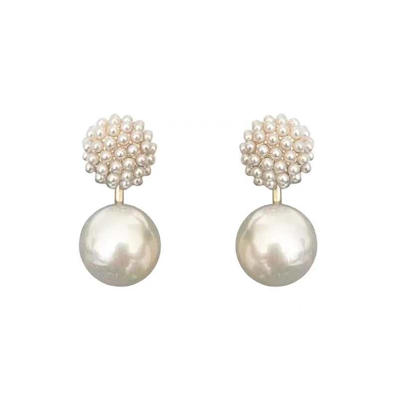 Elegant Ball Back Hanging Pearl Pendant Earrings