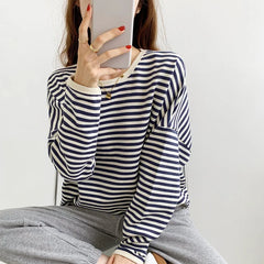 Sweatshirt Spring Thin Stripe Pullovers Oversize O-neck Casual