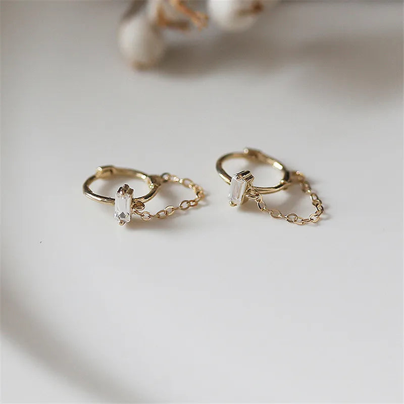 Simple Square Crystal Chain Earrings Jewelry