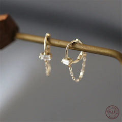 Simple Square Crystal Chain Earrings Jewelry