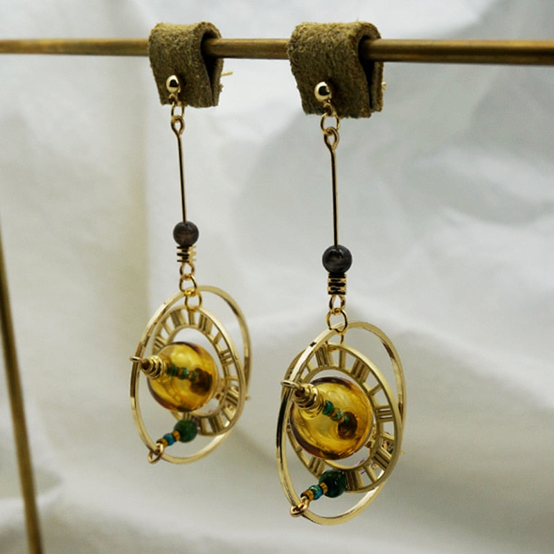 Design Vintage Glass Ball Circle Dangle Long Earrings