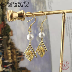 Palace Retro Long Pearl Leaf Earrings