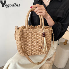 Fashion Tassel Straw Handbag Beach Hand-Woven Rattan Purse