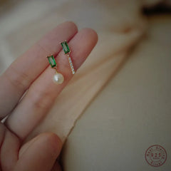 Simple Style Emerald Pearl Earrings