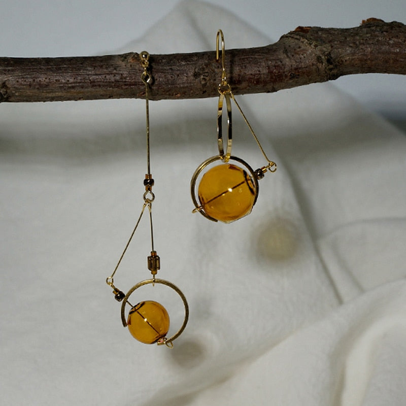 Design Vintage Glass Ball Circle Dangle Long Earrings