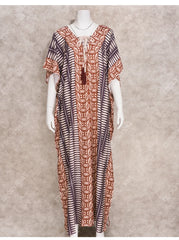 Retro Kaftan Boho Printed V-neck Tassel Maxi Dress