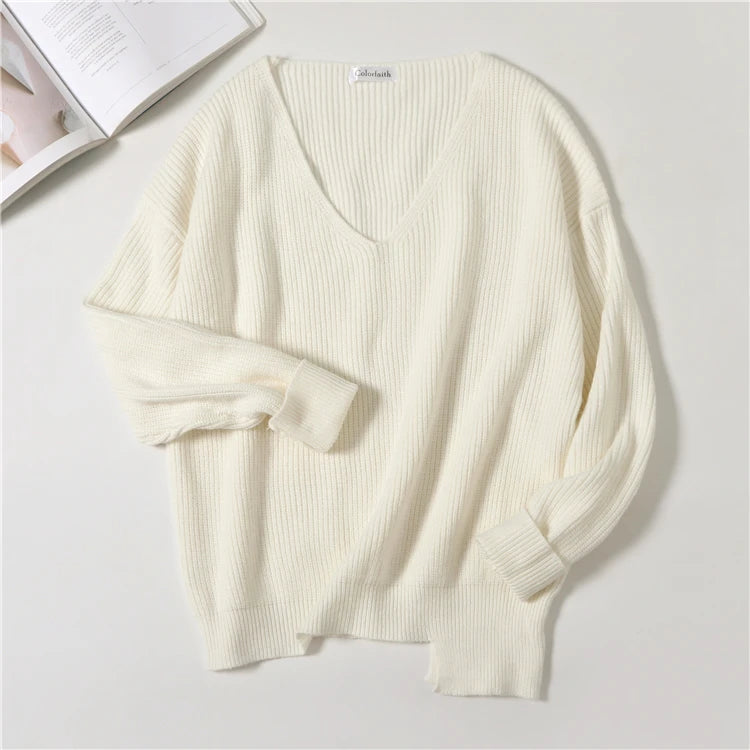 Minimalist Tops Oversized Irregular Hem Knitted Chic Casual Sweater